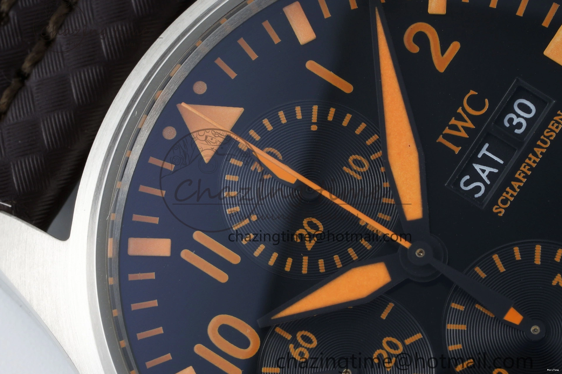 MIROTIME 0509 Pilot Chrono SS AZF 1:1 Best Edition Black Dial Orange Markers on Brown Leather Strap A EasyCare 7065